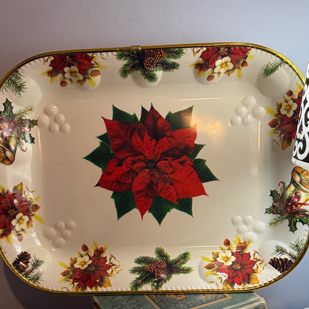 Festive Poinsettia Holiday Serving Tray